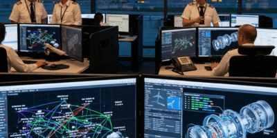 AI-powered airline operations showing predictive maintenance and route optimization