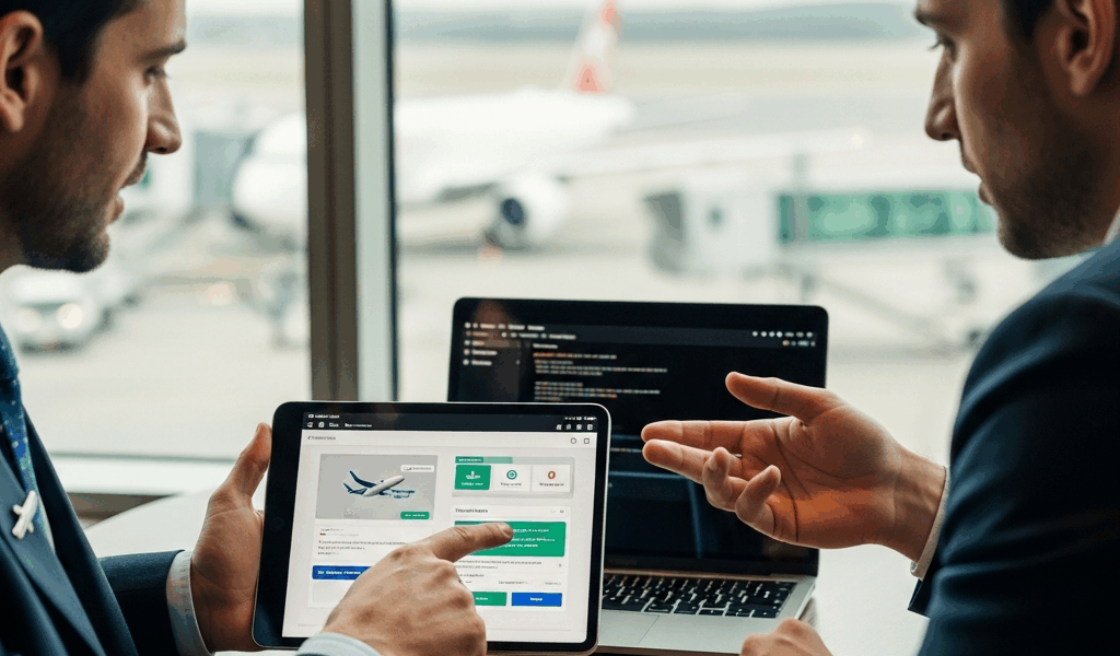 airline partnership announcement with travel technology integration concept