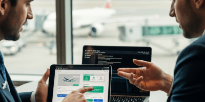 airline partnership announcement with travel technology integration concept