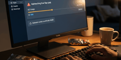 AWS billing dashboard showing free tier usage limits and alerts