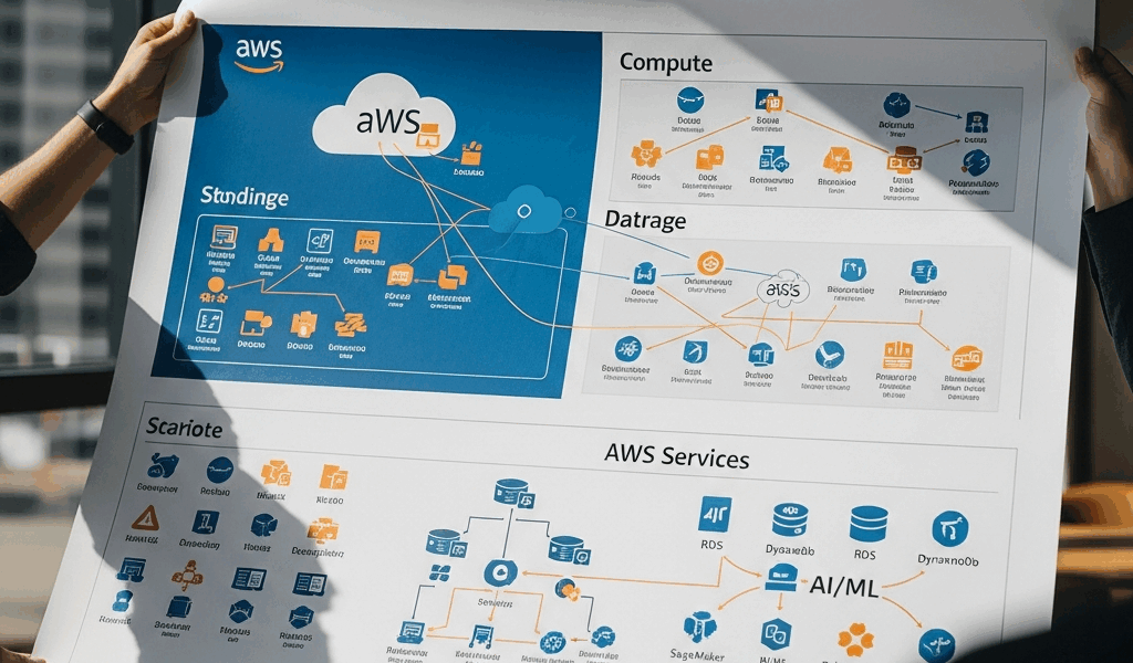 AWS services map showing compute storage database and AI offerings