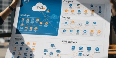 AWS services map showing compute storage database and AI offerings