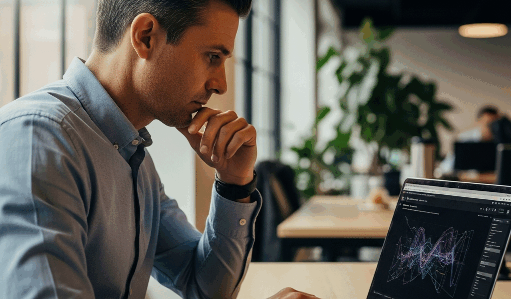 business professional exploring generative AI tools on laptop