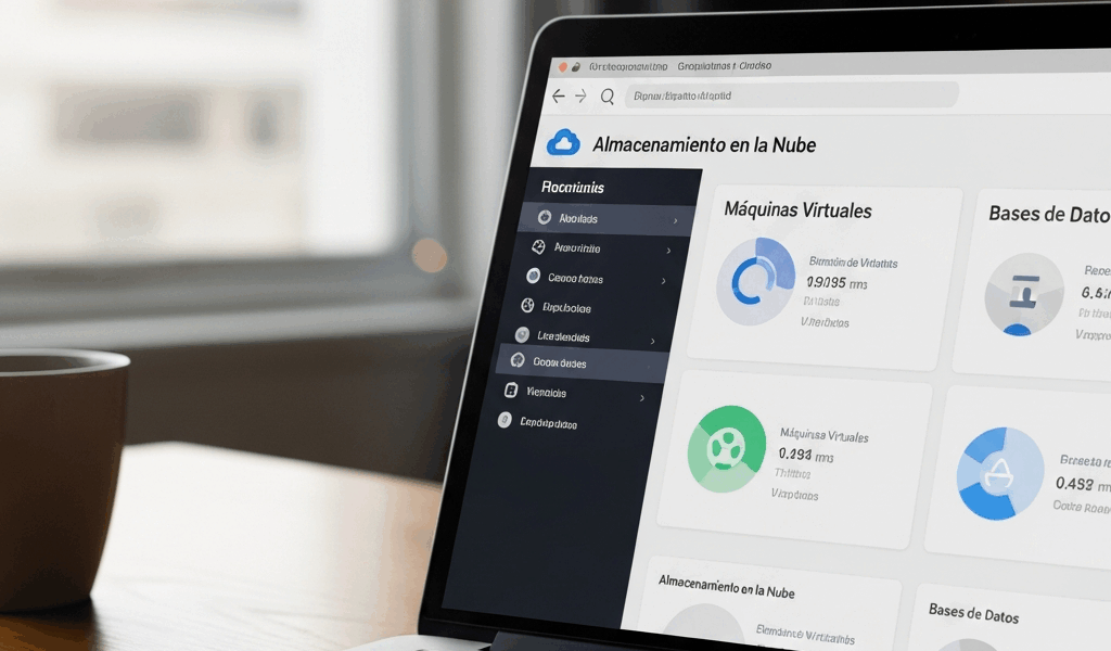 cloud computing concept with Spanish language interface on modern laptop
