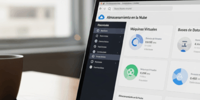 cloud computing concept with Spanish language interface on modern laptop