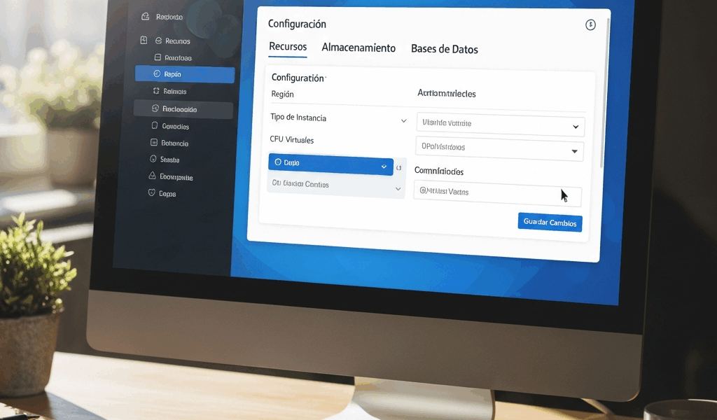 cloud computing interface in Spanish with simple configuration dashboard