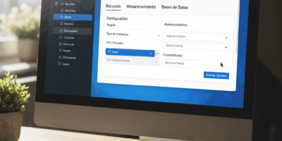 cloud computing interface in Spanish with simple configuration dashboard