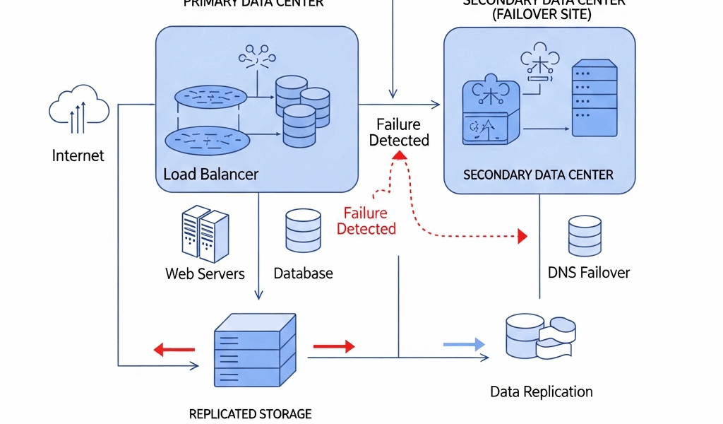 cloud infrastructure resilience diagram with failover and recovery mechanisms