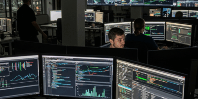 cybersecurity operations center with security dashboards and cloud infrastructure