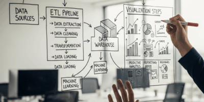 data analytics implementation roadmap with ETL pipeline and visualization steps