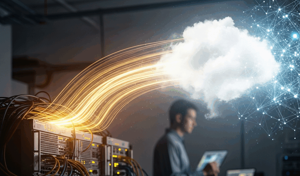 data flowing from on-premises servers to cloud infrastructure migration