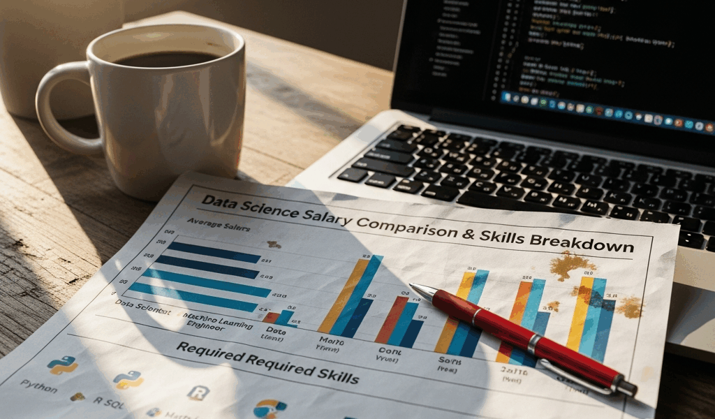 data science salary comparison chart with required skills breakdown