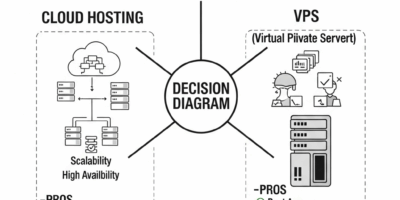 decision diagram comparing cloud hosting vs VPS with pros and cons