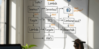 decision flowchart comparing AWS deployment services for different workloads