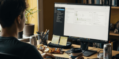 developer deploying web application with Elastic Beanstalk dashboard on screen