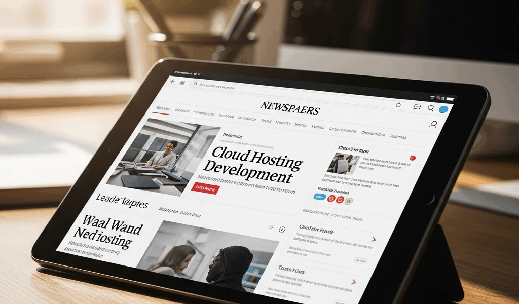 digital newspaper platform on tablet with modern news layout