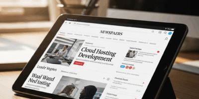 digital newspaper platform on tablet with modern news layout