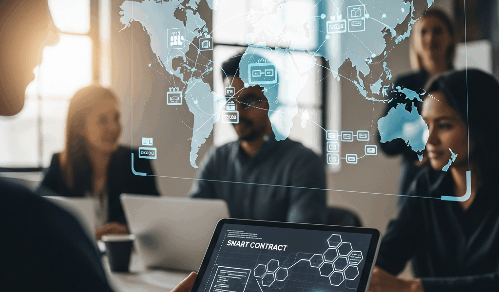 enterprise blockchain application showing smart contracts and supply chain