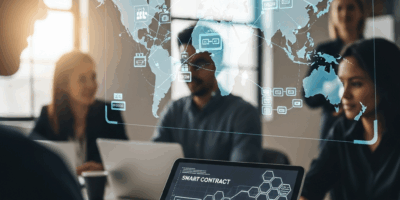 enterprise blockchain application showing smart contracts and supply chain