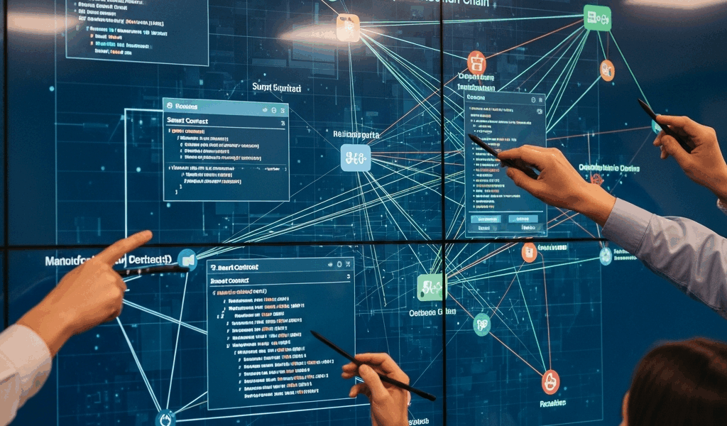 enterprise blockchain network visualization with supply chain and contracts