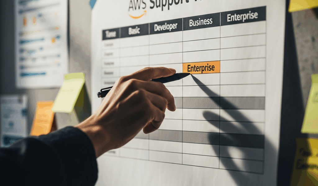 enterprise support comparison chart showing different AWS support tiers