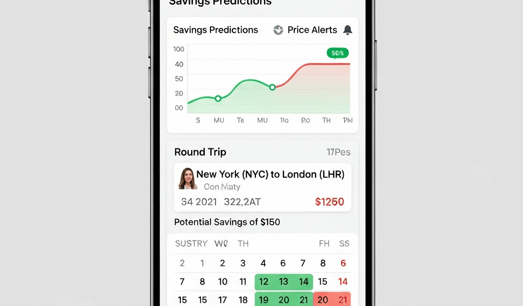 flight price comparison app showing savings predictions and price alerts