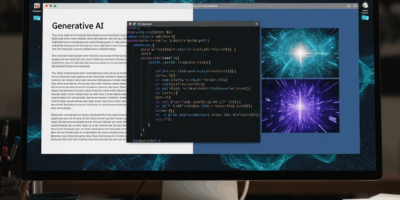 generative AI creating content text images and code on modern display