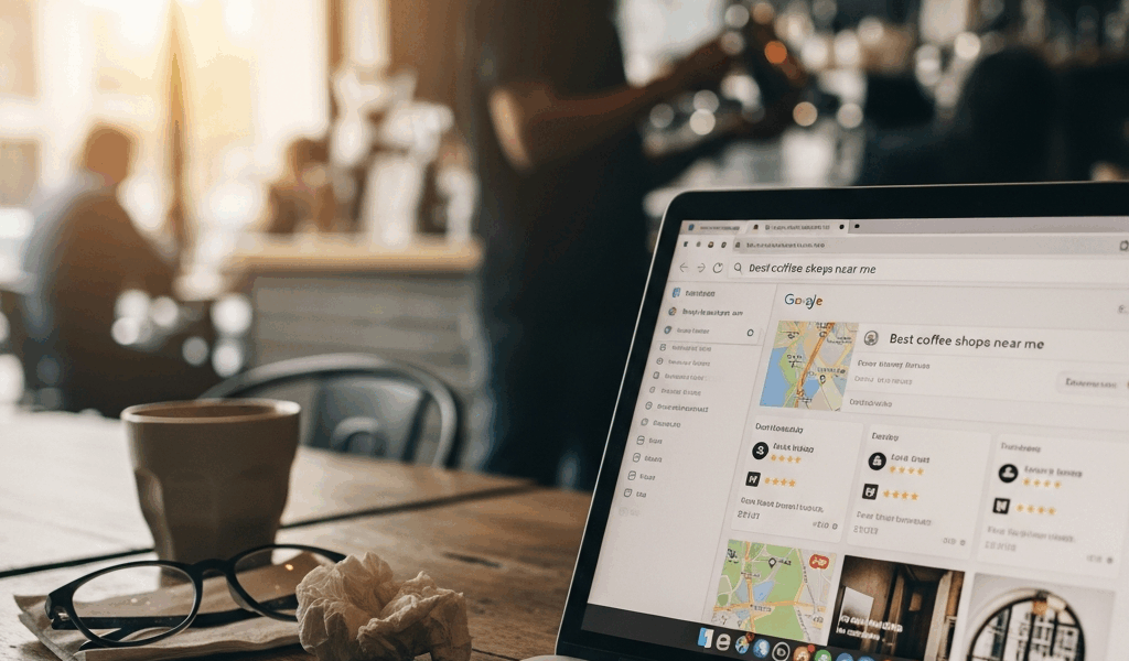 google search results page on laptop screen showing business 20260331 211833