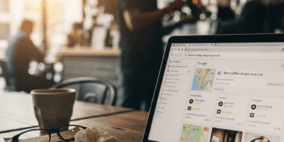 google search results page on laptop screen showing business 20260331 211833