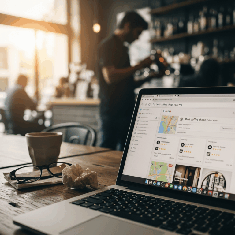 google search results page on laptop screen showing business 20260331 211833