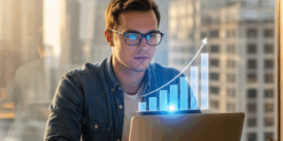 growing business scaling with cloud infrastructure, ascending growth chart