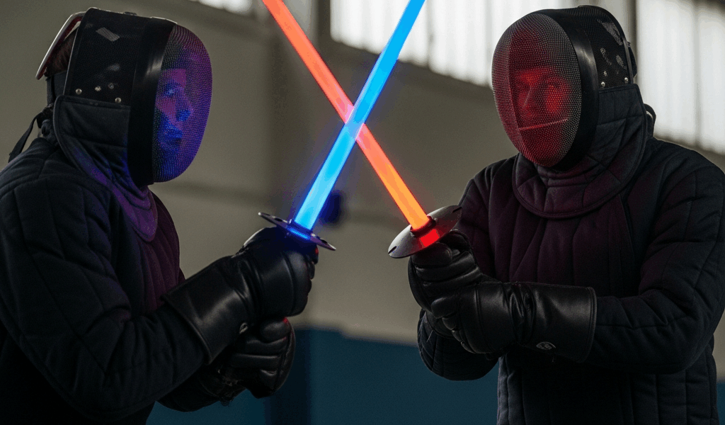 light saber fencing equipment including LED sabers masks and protective gear