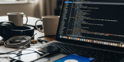 mobile app development workspace with phone emulator and code editor