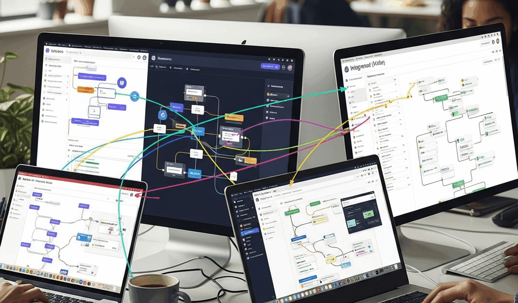 multiple workflow automation tools showing connected integrations and pipelines