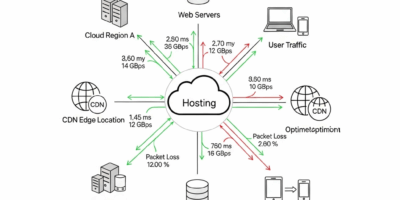 network topology diagram with optimization metrics and routing paths