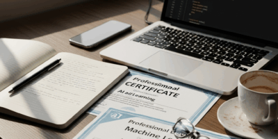 professional development certificates for AI and machine learning on desk