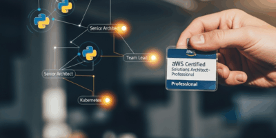 professional holding AWS certification badge with career path visualization