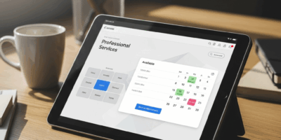 professional services page on tablet with booking calendar widget