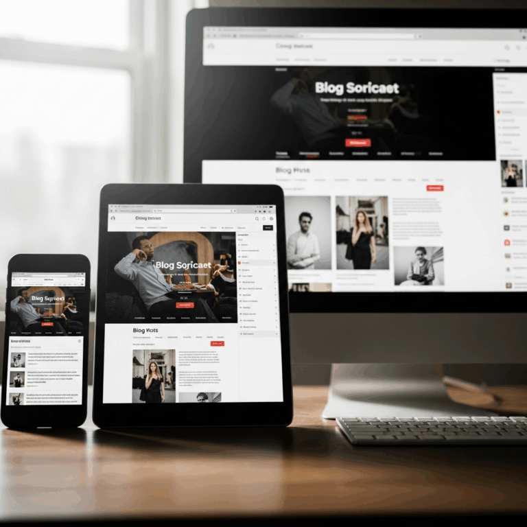 responsive website design shown on smartphone tablet and desktop side by side