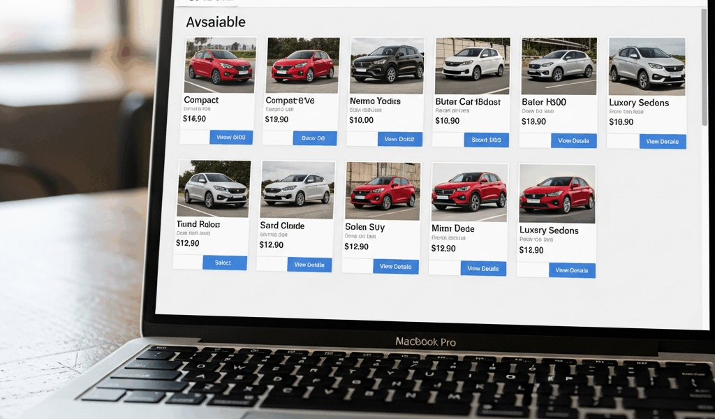 Sabre car rental booking system showing vehicle options and pricing
