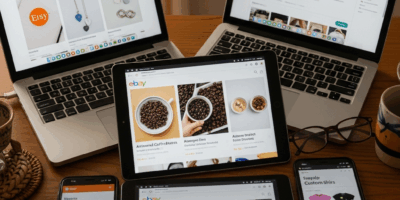 small business products listed on multiple online marketplace screens