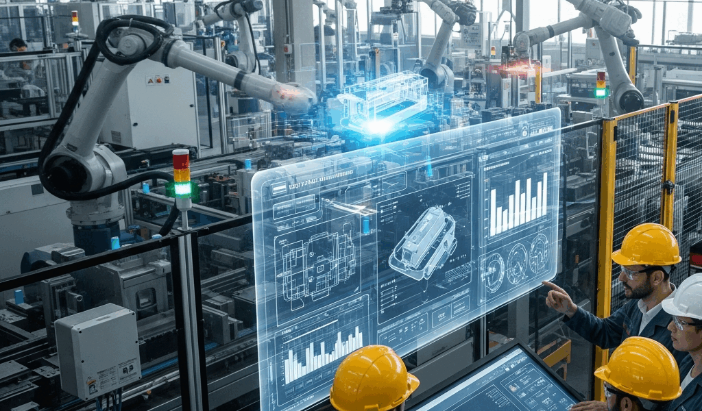 smart factory with digital twin simulation and Industry 4.0 IoT sensors