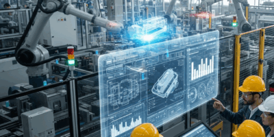 smart factory with digital twin simulation and Industry 4.0 IoT sensors