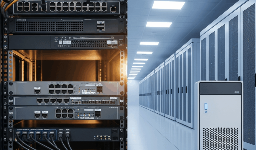 split comparison of private cloud on-premises rack vs public cloud data center