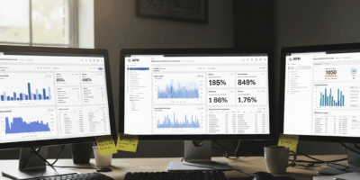 three APM tool dashboards side by side showing application performance metrics