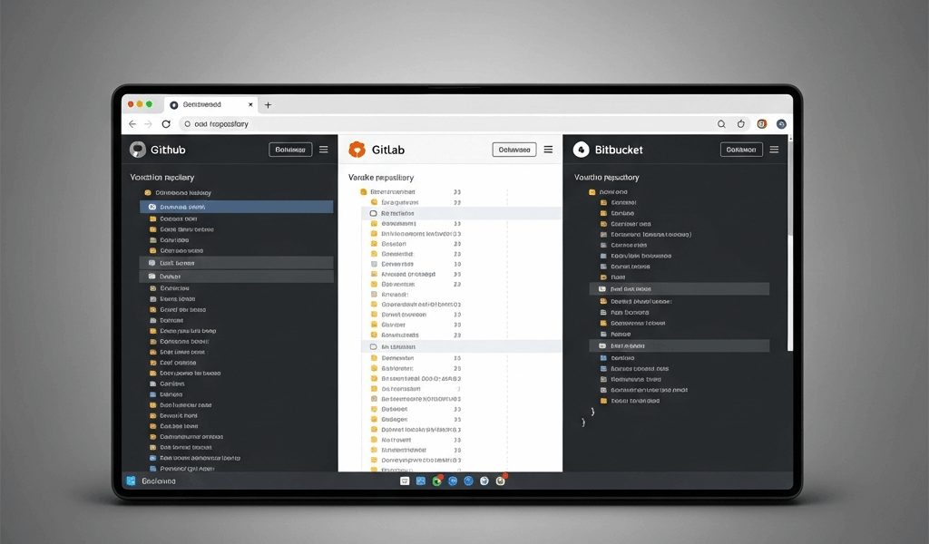 three code repository platforms compared side by side on developer screen