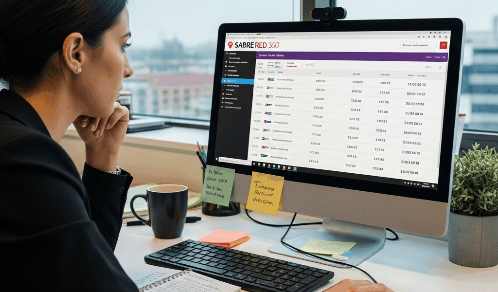 travel agent using Sabre Red 360 booking platform with flight results