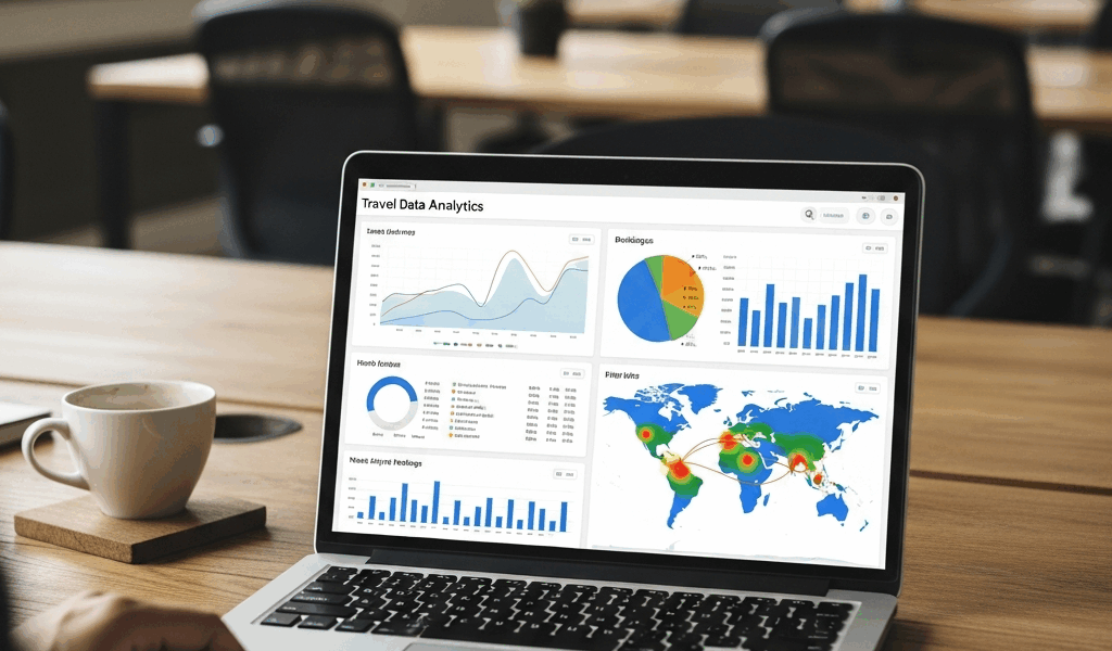 travel industry data analytics dashboard showing booking trends and patterns