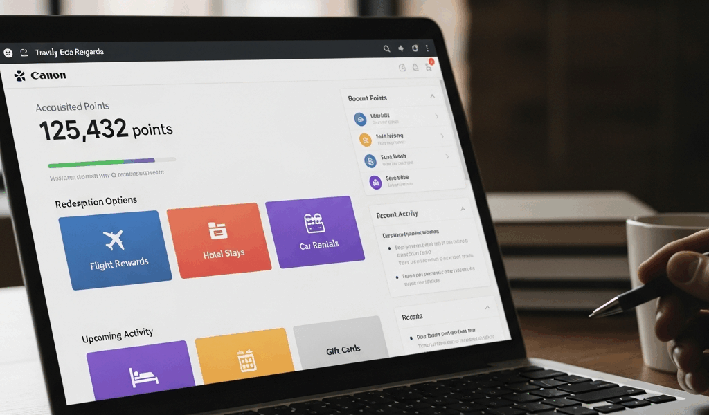travel rewards loyalty program dashboard showing points and redemption options