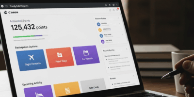 travel rewards loyalty program dashboard showing points and redemption options